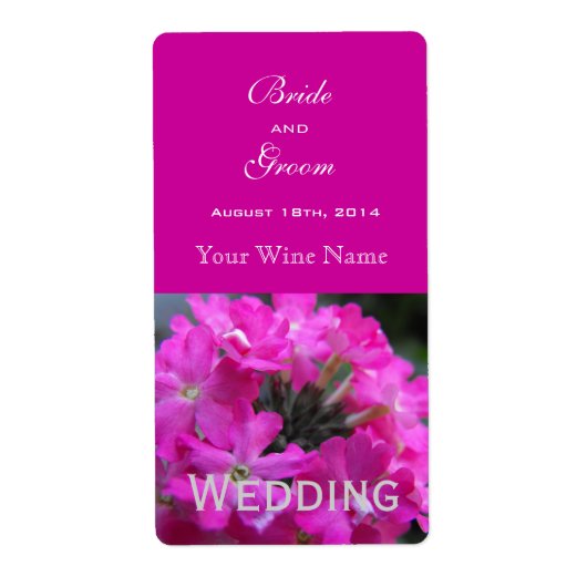 ピンクの庭の花結婚のワインラベル。 ラベル (正面)