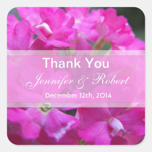 ピンクの庭の花結婚式の引き出物感謝していユー スクエアシール (正面)