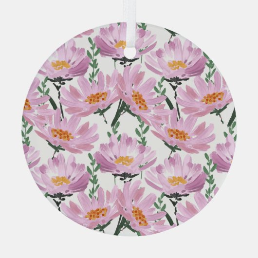 ピンクの庭の花:手描きシームレス。 ガラスオーナメント (裏面)