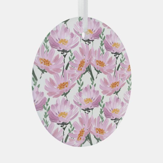 ピンクの庭の花:手描きシームレス。 ガラスオーナメント (正面右)