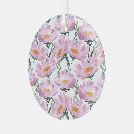 ピンクの庭の花:手描きシームレス。 ガラスオーナメント (正面左)