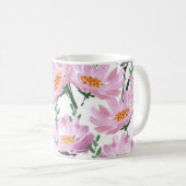ピンクの庭の花：手描きシームレス。 コーヒーマグカップ (正面右)