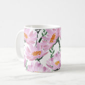 ピンクの庭の花：手描きシームレス。 コーヒーマグカップ (正面左)