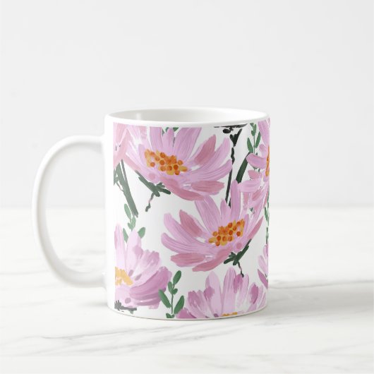 ピンクの庭の花：手描きシームレス。 コーヒーマグカップ (左)