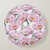 ピンクの庭の花：手描きシームレス。 ラウンドクッション (裏面)