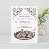 ピンクの庭の茶パーティの招待状 招待状 (スタンド正面)