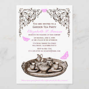 ピンクの庭の茶パーティの招待状 招待状