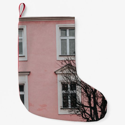 ピンクの建物 スモールクリスマスストッキング (正面)