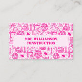 ピンクの建築設計図のエンジニアパターン 名刺 (正面)