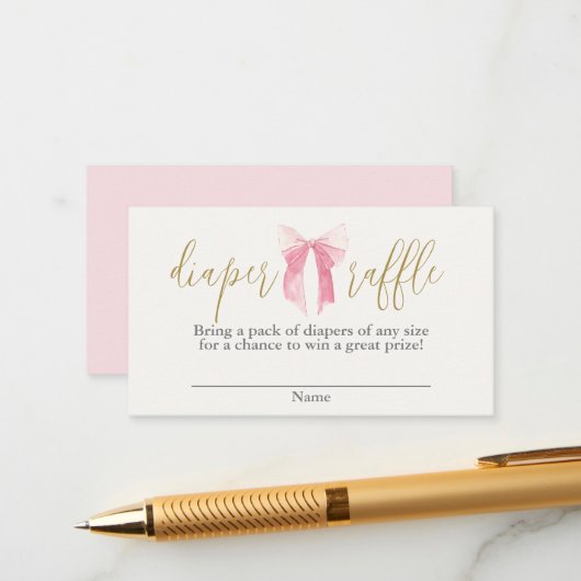 ピンクの弓おむつラッフルエンクロージャカード エンクロージャーカード (正面/裏面インサイチュ)