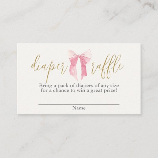 ピンクの弓おむつラッフルエンクロージャカード エンクロージャーカード (正面)