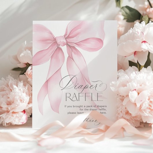 ピンクの弓おむつラッフルミニマリストベビーシャワー ポスター