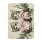 ピンクの弓がフレキシブルなヴィンテージクリスマスキテンス マグネット (縦)