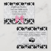 ピンクの弓が付いているダマスク織 名刺 (正面/裏面)