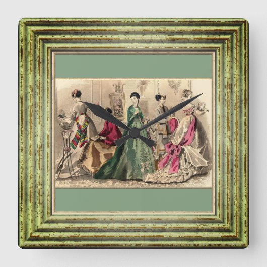 ピンクの弓が付いているビクトリアンな服 スクエア壁時計 (正面)