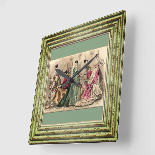 ピンクの弓が付いているビクトリアンな服 スクエア壁時計 (傾斜)