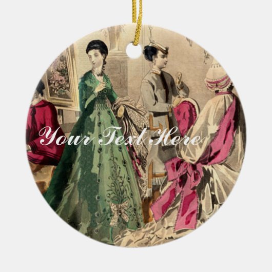 ピンクの弓が付いているビクトリアンな服 セラミックオーナメント (正面)