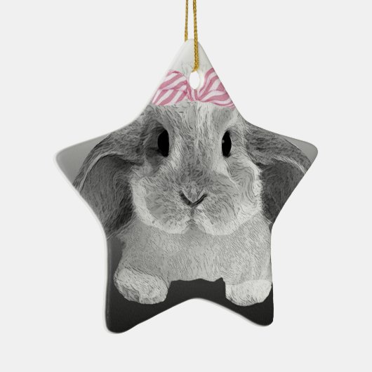 ピンクの弓が付いている愛らしく小さいバニー セラミックオーナメント (右)