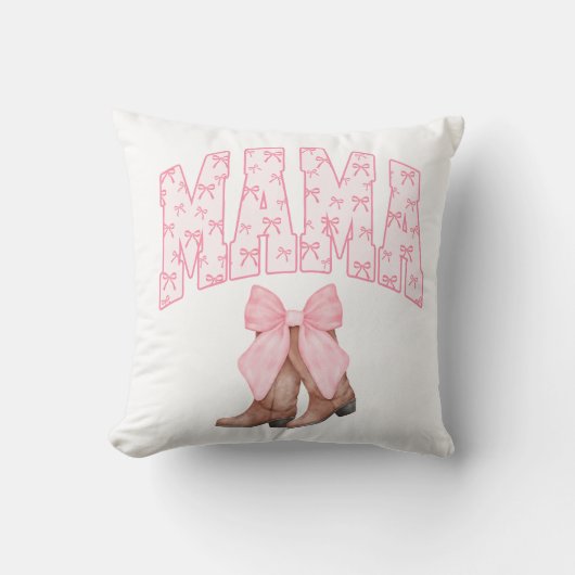 ピンクの弓でカントリーブーツ，ママ クッション (正面)