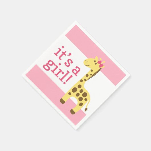 ピンクの弓でキリン女の子のための赤ちゃんシャワー スタンダードカクテルナプキン (角)