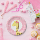 ピンクの弓でキリン女の子のための赤ちゃんシャワー ペーパープレート (パーティー)