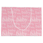 ピンクの弓でキリン女の子のための赤ちゃんシャワー ラージペーパーバッグ (裏面)