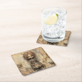 ピンクの弓で不気味な人形 スクエアペーパーコースター (インサイチュ)