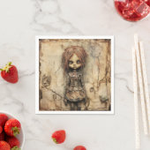 ピンクの弓で不気味な人形 スタンダードカクテルナプキン (インサイチュ)