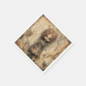 ピンクの弓で不気味な人形 スタンダードカクテルナプキン (角)