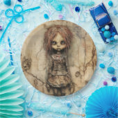 ピンクの弓で不気味な人形 ペーパープレート (パーティー)