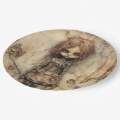 ピンクの弓で不気味な人形 ペーパープレート (アングル)