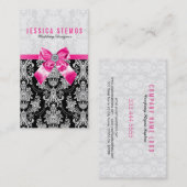 ピンクの弓で黒と白のバロック様式のダマスク 名刺 (正面/裏面)