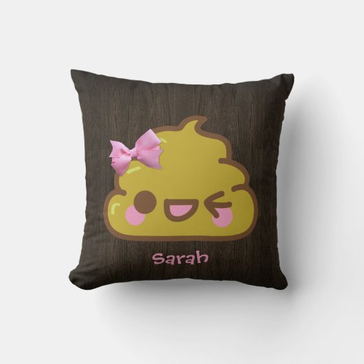 ピンクの弓とのパーソナライズなCutey Poo クッション (正面)