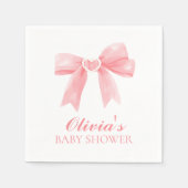 ピンクの弓とイチョウの名門私立校風の赤ちゃんシャワー スタンダードカクテルナプキン (正面)