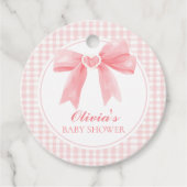 ピンクの弓とイチョウの名門私立校風の赤ちゃんシャワー フェイバータグ (正面)