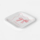 ピンクの弓とイチョウの名門私立校風の赤ちゃんシャワー ペーパープレート (傾斜あり)