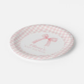 ピンクの弓とイチョウの名門私立校風の赤ちゃんシャワー ペーパープレート (アングル)