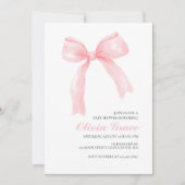 ピンクの弓とイチョウの名門私立校風の赤ちゃんシャワー 招待状 (正面)