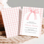 ピンクの弓とイチョウの名門私立校風の赤ちゃんシャワー 招待状