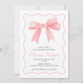 ピンクの弓とイチョウの名門私立校風の赤ちゃんシャワー 招待状 (正面)