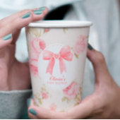 ピンクの弓とバラ名門私立校風のの赤ちゃんシャワー 紙コップ