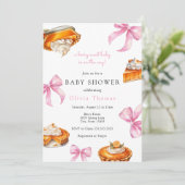 ピンクの弓とパイのベイビーシャワー 招待状 (スタンド正面)