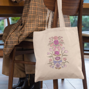 ピンクの弓と花のフローラ トートバッグ