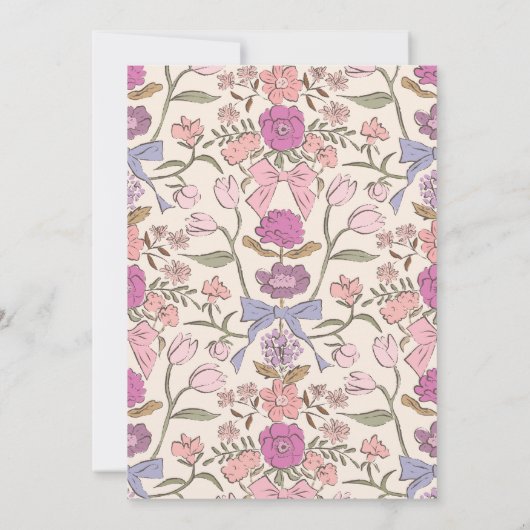 ピンクの弓と花の女の子の誕生日パーティー 招待状 (裏面)