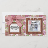 ピンクの弓と花カスタムの写真カード 案内状 (正面)