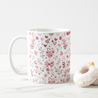 ピンクの弓と花 コーヒーマグカップ