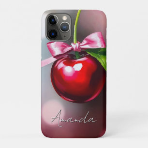 ピンクの弓と葉を持つコケットさくらんぼ iPhone 11 PROケース