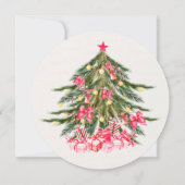 ピンクの弓と贈り物を持つクリスマスツリー 招待状 (裏面)