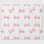 ピンクの弓と黄金の星模様 ラッピングペーパー (フラット)