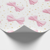 ピンクの弓と黄金の星模様 ラッピングペーパー (角)